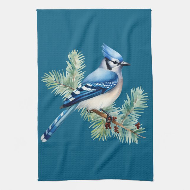 A Cute Blue Jay Kitchen Towel (Vertical)