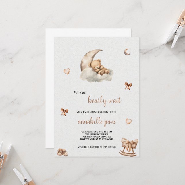A CUTE BROWN BEAR BABYSHOWER INVITATION (Front/Back In Situ)