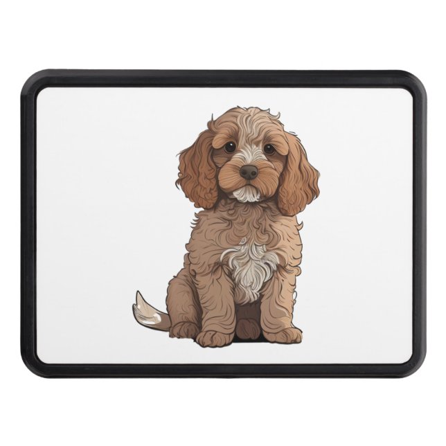 A cute brown Cockapoo   Trailer Hitch Cover (Front)