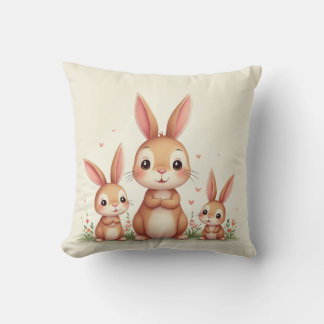 a cute bunny family gathering throw pillow