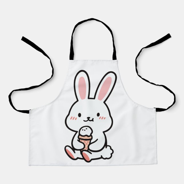 a cute bunny with ice cream  apron (Front)