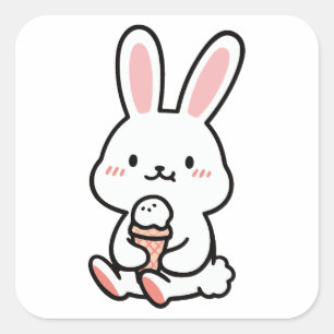 a cute bunny with ice cream  square sticker