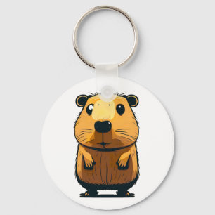 A Cute Capybara standing up and facing front pose Keychain