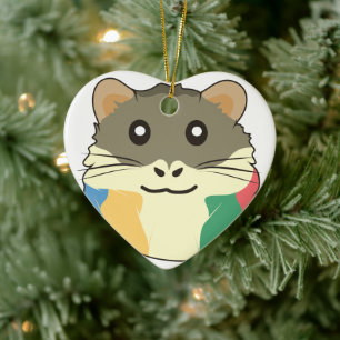 A Cute Cartoon Animal with a Multicolored Scarf Ceramic Ornament