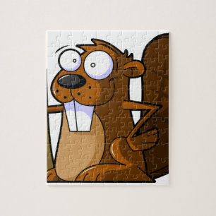 A Cute Cartoon Beaver Character Holding a Log Jigsaw Puzzle