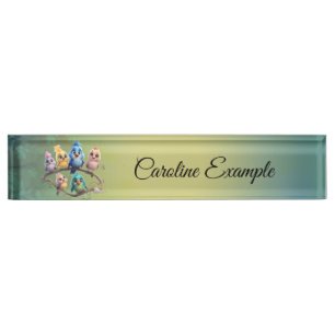 A cute cartoon bird parade in vibrant colours. nameplate