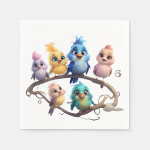 A cute cartoon bird parade in vibrant colours. napkin