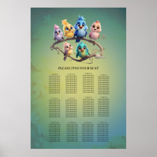A cute cartoon bird parade in vibrant colours.  poster