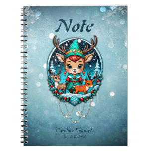 A cute cartoon style reindeer elf notebook