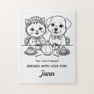 A Cute Cat and Dog Tea Party Jigsaw Puzzle