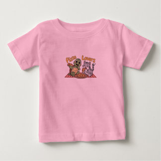 A cute cat and turtle enjoy eating pizza baby T-Shirt
