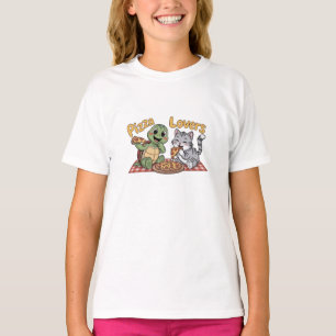 A cute cat and turtle enjoy eating pizza T-Shirt