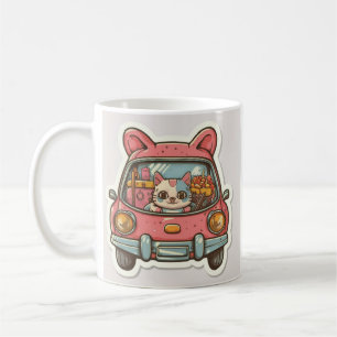 A CUTE CAT DRIVE A CAR COFFEE MUG