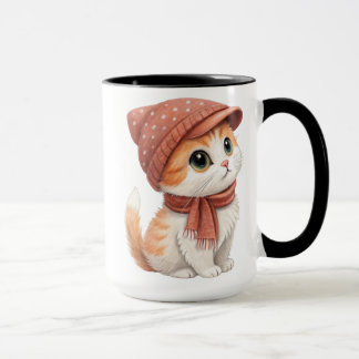A Cute Cat, Hat And Scarf Pastel Colour Mug