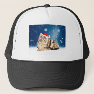 A Cute Cat wearing red Santa hat Christmas Snow