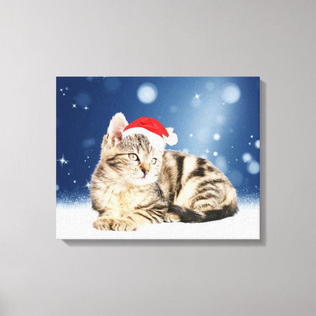 A Cute Cat wearing red Santa hat Christmas Snow Canvas Print (Front)