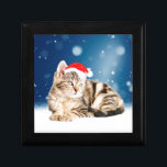 A Cute Cat wearing red Santa hat Christmas Snow Gift Box<br><div class="desc">A Cute Cat wearing red Santa hat Christmas Snow</div>