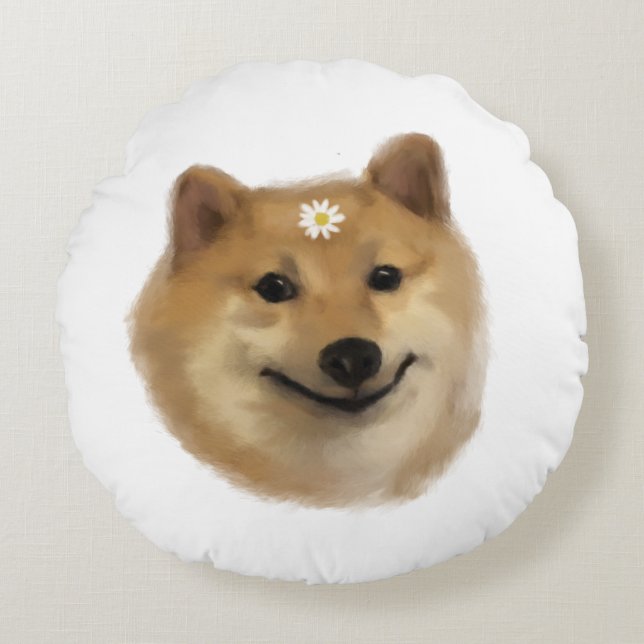 A Cute Cheems Shiba Inu Round Pillow (Front)