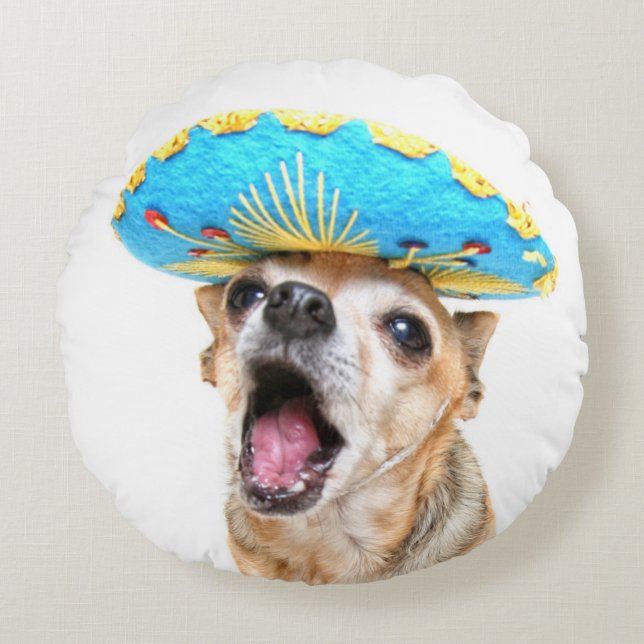 A Cute Chihuahua In A Halloween Costume Round Pillow (Front)