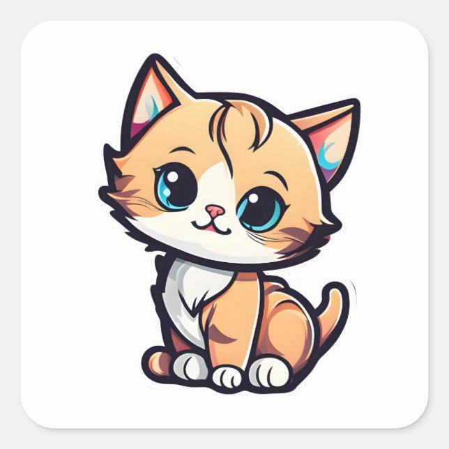A Cute Colourful Adorable Cat 017 Square Sticker (Front)