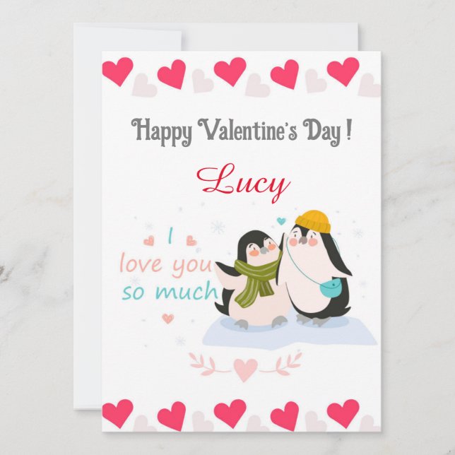 A cute couple of penguins on Valentine’s Day  Holiday Card (Front)