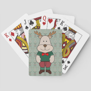 A cute deer playing cards