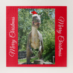 A Cute Dinosaur wearing a Santa Claus Hat Jigsaw Puzzle