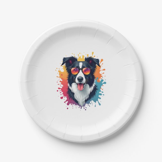 A cute dog Border Collie [RB#10009]  Paper Plate (Front)