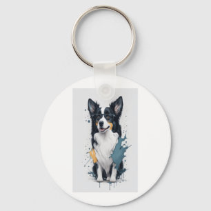 A cute dog Border Collie [RB#10011]  Keychain