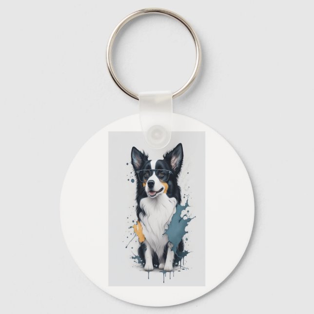 A cute dog Border Collie [RB#10011]  Keychain (Front)
