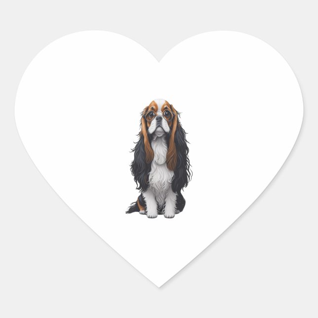 A cute dog King Charles Spaniel  Heart Sticker (Front)