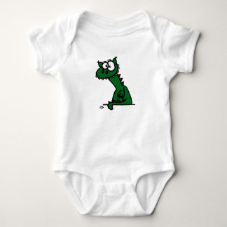 A cute dragon in green baby bodysuit