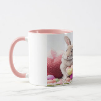 A Cute Easter Bunny Pink Heart with Basket & Eggs Mug