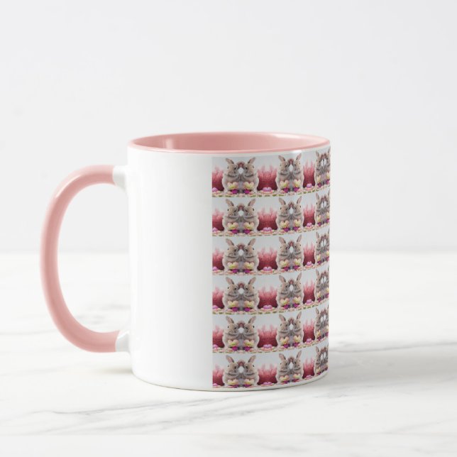 A Cute Easter Bunny Pink Heart with Basket & Eggs Mug (Left)