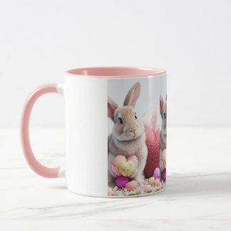 A Cute Easter Bunny Pink Heart with Basket & Eggs Mug