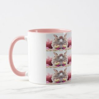 A Cute Easter Bunny Pink Heart with Basket & Eggs Mug