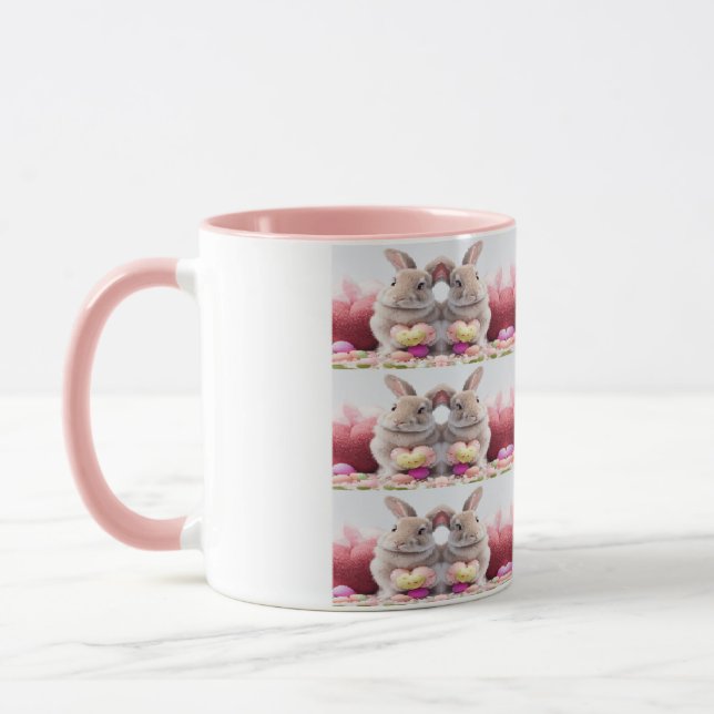A Cute Easter Bunny Pink Heart with Basket & Eggs Mug (Left)