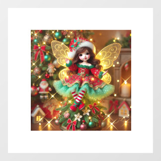 A cute fairy on Xmas tree colourful design Window Cling