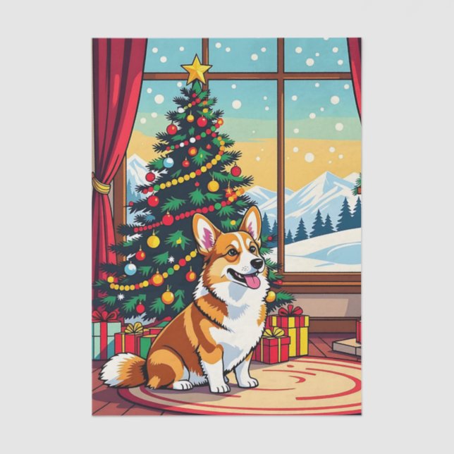A Cute Festive Corgi Christmas Tissue Paper (Front)