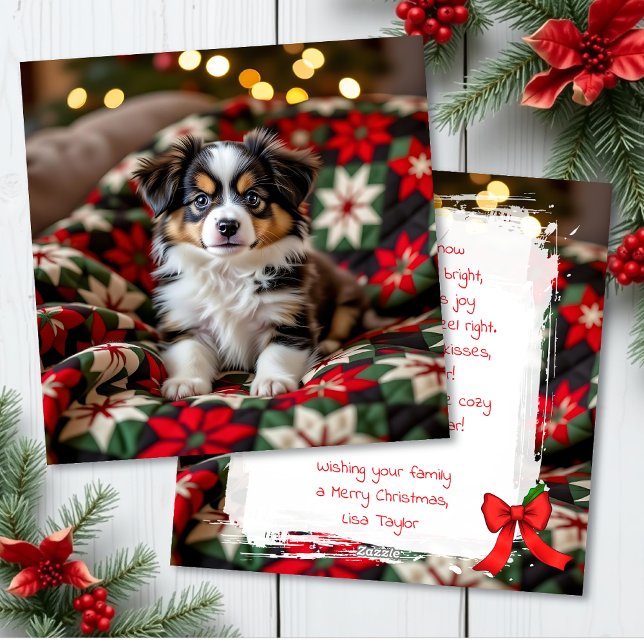A Cute Festive Papillon Personalized Christmas Holiday Card (Creator Uploaded)