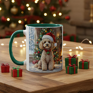 A Cute Festive Poodle Personalized Christmas Mug