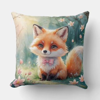 A Cute fox and pink bow Throw Pillow