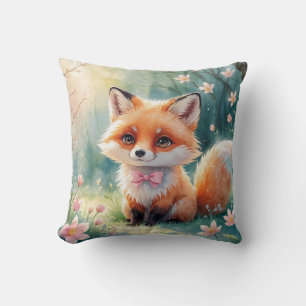 A Cute fox and pink bow Throw Pillow