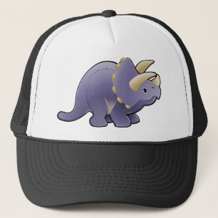 A cute friendly triceratops dinosaur trucker hat