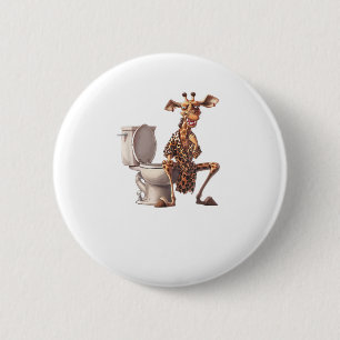 A Cute Giraffe In Pyjamas Sitting On A Toilet 2 Inch Round Button