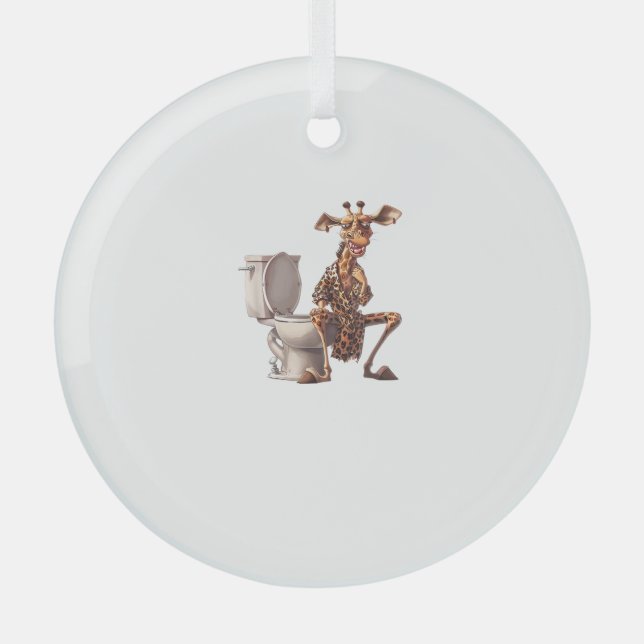 A Cute Giraffe In Pyjamas Sitting On A Toilet  Glass Ornament (Front)