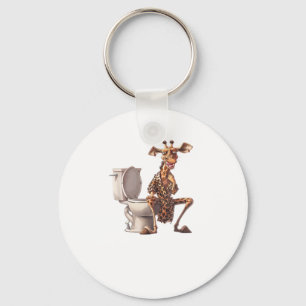 A Cute Giraffe In Pyjamas Sitting On A Toilet Keychain