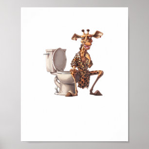 A Cute Giraffe In Pyjamas Sitting On A Toilet  Poster