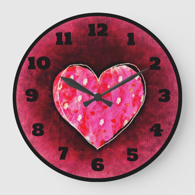A  Cute Hand Drawn Pink Heart on a Grunge Texture Large Clock (Front)