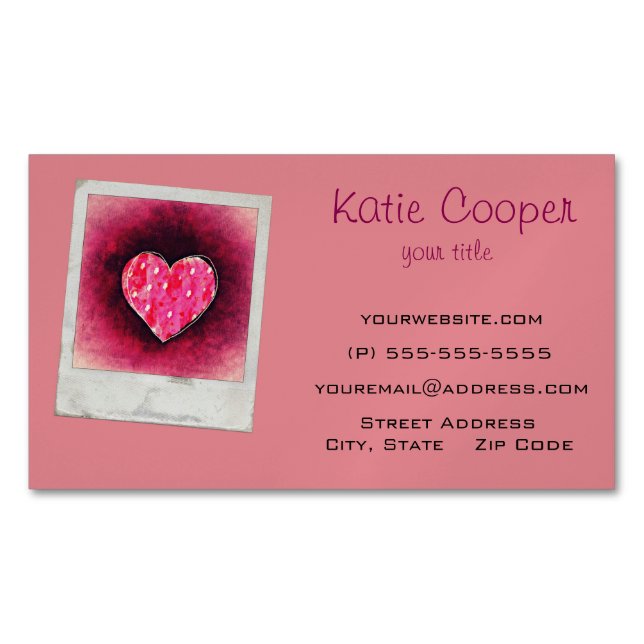 A  Cute Hand Drawn Pink Heart on a Grunge Texture Magnetic Business Card (Front)